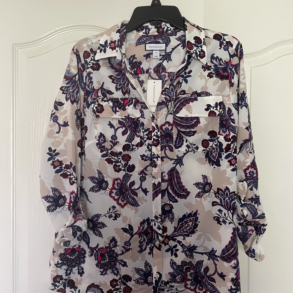 NWT Charter Club Floral Button Down